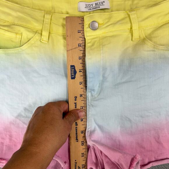 Judy Blue Denim Jean Shorts Womens Multicolor‎ Tie Dye High Waist Cut Off XL - Picture 6 of 9